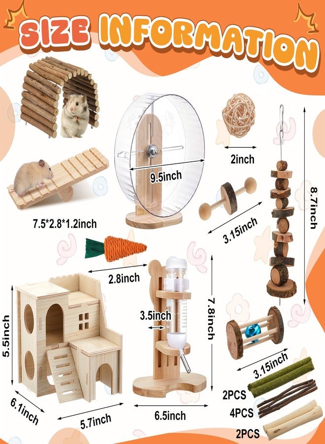 Sonwyoung 18 Pcs Hamster Cage Accessories, Silent Hamster Wheel, 15 Chew Toys Set, Maze Wood House and Water Bottle Set for Rat Mice Small Animals Habitat (Fun Interactive Style) - Image 2